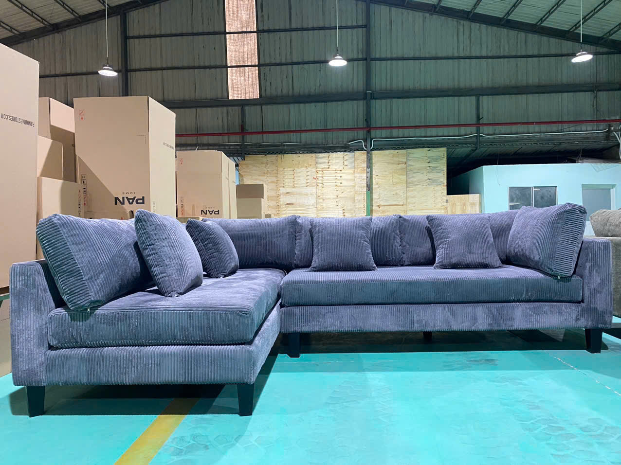 SOFA GÓC L VẢI GÂN XÁM